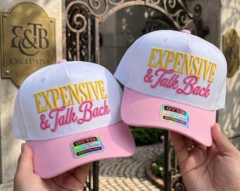 Expensive and Talk Back Embroidery Design, Funny Girl Hat Embroidery File, Trendy Pink Cap Design, Sassy Quote, Instant Download