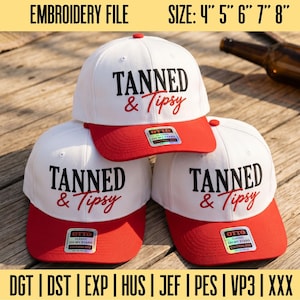 Tanned & Tipsy Embroidery Design, Funny Summer Hat Embroidery File, Beach Cap Design, Instant Download