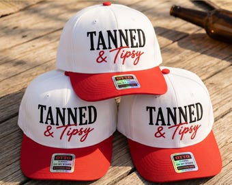 Tanned & Tipsy Embroidery Design, Funny Summer Hat Embroidery File, Beach Cap Design, Instant Download
