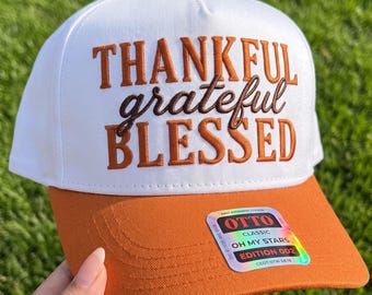 Thankful Grateful Blessed Embroidery File, Thanksgiving Hat Design, Fall Christian Cap Embroidery, Autumn Faith Instant Download