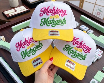 Mahjong With Mahgirls Embroidery Design, Funny Mahjong Hat Embroidery File, Machine Embroidery Download