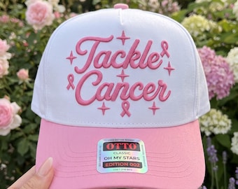 Tackle Cancer Embroidery File, Breast Cancer Awareness Hat Design, Pink Ribbon Cap Embroidery, Instant Download