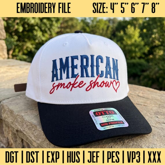 American Smoke Show Embroidery Design, Patriotic Hat Embroidery File, USA Cap Embroidery File, Instant Download