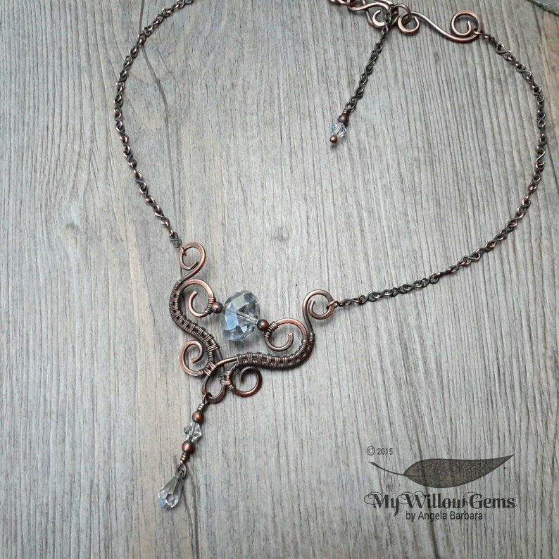Wire Wrapped Elven Swarovski & Copper Necklace SNOW and ICE Etsy