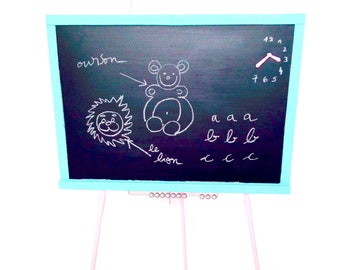 Chalkboard for kids or other upcycled pastel colors blue and pink silver by SophieLDesign