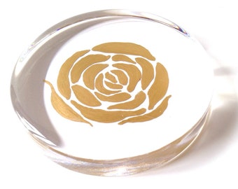Presse papier en cristal ROSE DE CRISTAL cristal de Portieux Décoré avec rose or peinte à la main par SophieLDesign