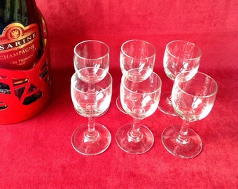 Liquor glasses, barware glasses, beautiful vintage set of 6 vintage stem glasses, by SophieLDesign