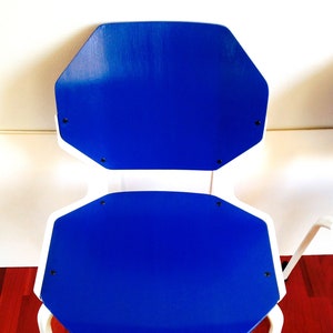 Chair FRÖSCHER SITFORM 1 chair rare octogonal industrial office chair wood and metal cobalt blue and white renovated repainted SophieLDesign