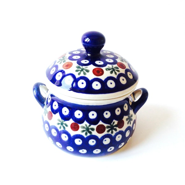 Pot en céramique de Pologne bleu avec couvercle vintage par SophieLDesign