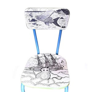 Accent chair THE KRAKEN  upcycled mid century hand decorated chair light blue and pink pastel chair with giant octopus by SophieLDesign
