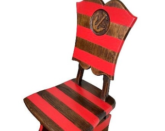 Rustic chair DUNKERQUE chair with sculpted anchor on the back upcycling with red stripes massive legs solid wood upcycling by SophieLDesign