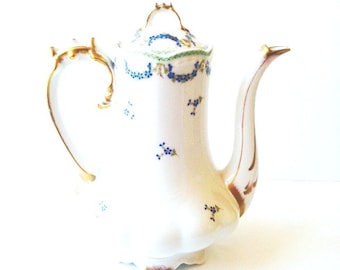 Teapot UC Limoges Luxury Teapot rare piece Limoges porcelain teapot blue floral pattern vintage by SophieLDesign