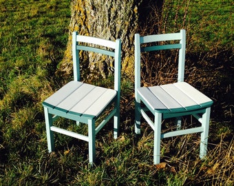 Chairs x 2 ON THE GREEN hand painted wooden chairs upcycling white chairs with blue mint green and emerald green designs by SophieLDesign