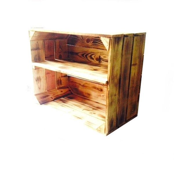 Wooden crate flamed wood handmade with recycled reclaimed untreated pallet wood for shelving storage boxing windowshop decor SophieLDesign