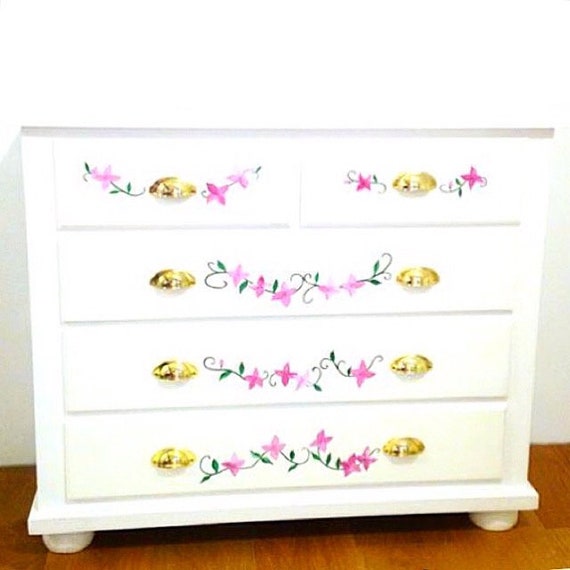 Chest Of Drawers Printemps Upcycled White Handpainted Etsy