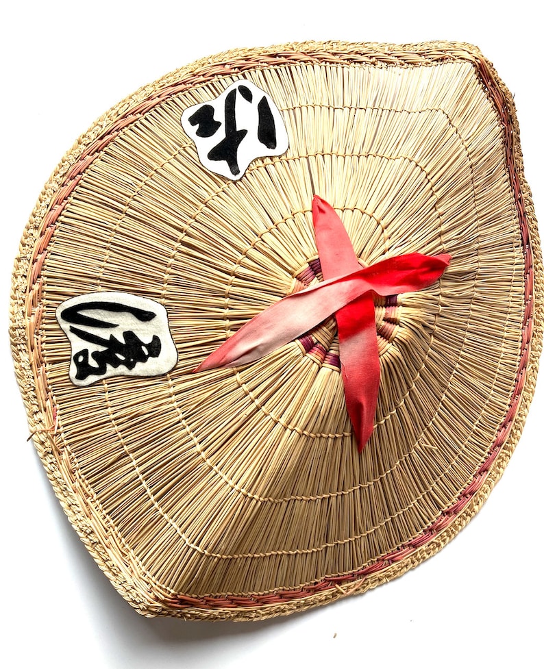 Hat Kasa Amigasa Vintage Japanese Hat Straw Hat Red Cotton Ties Vintage