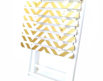 Mini stool or stand GOLD CHEVRON mini folding stool, handpainted, white / gold by SophieLDesign