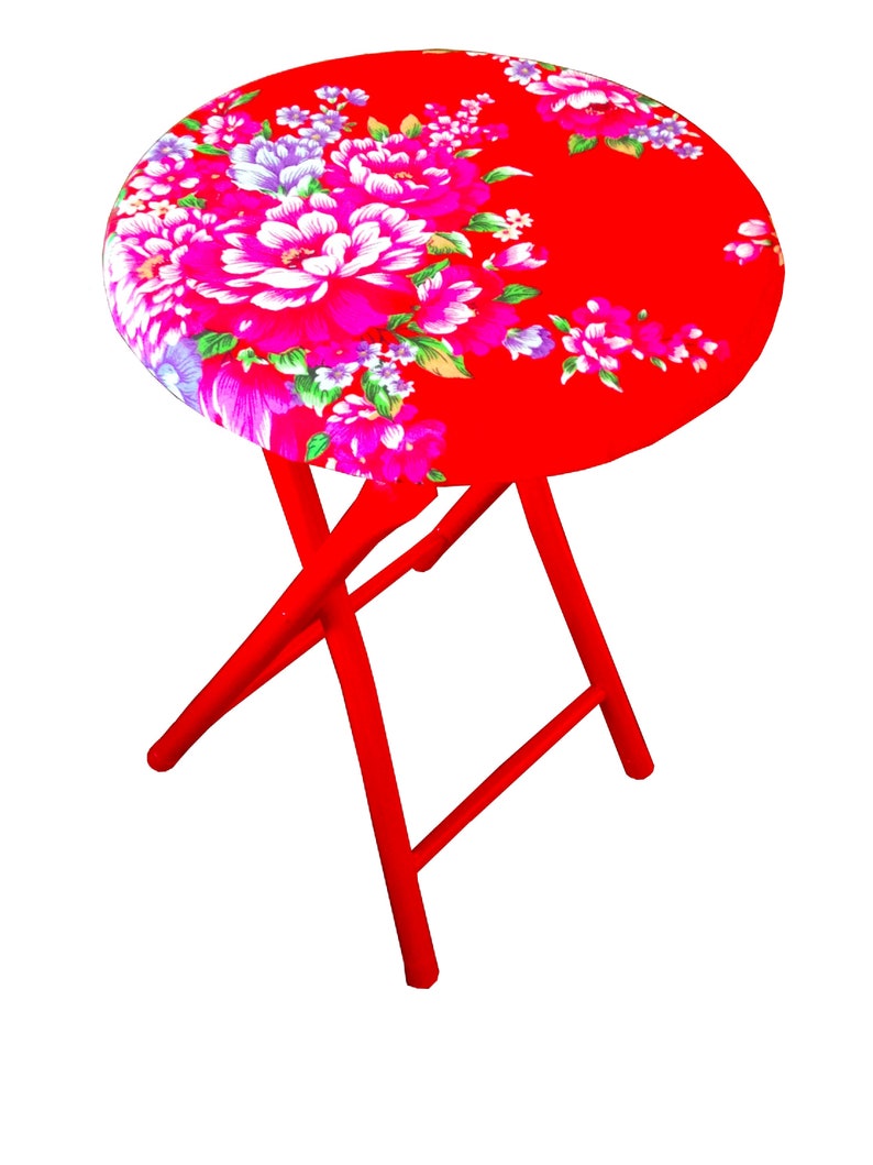 wood /& metal Red stool custom decorated with traditional fabric from Taiwan by SophieLDesign Stool TAIWAN