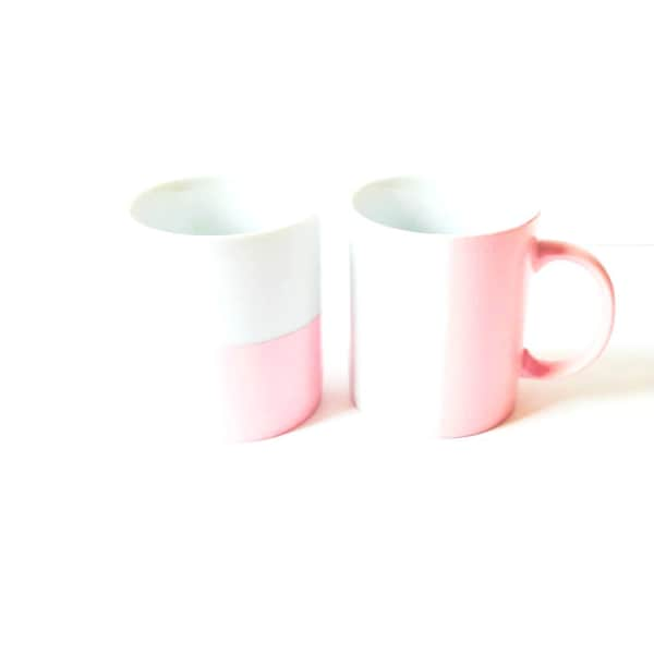 Mugs HALF and HALF porcelaine peinte rose pastel design original par SophieLDesign