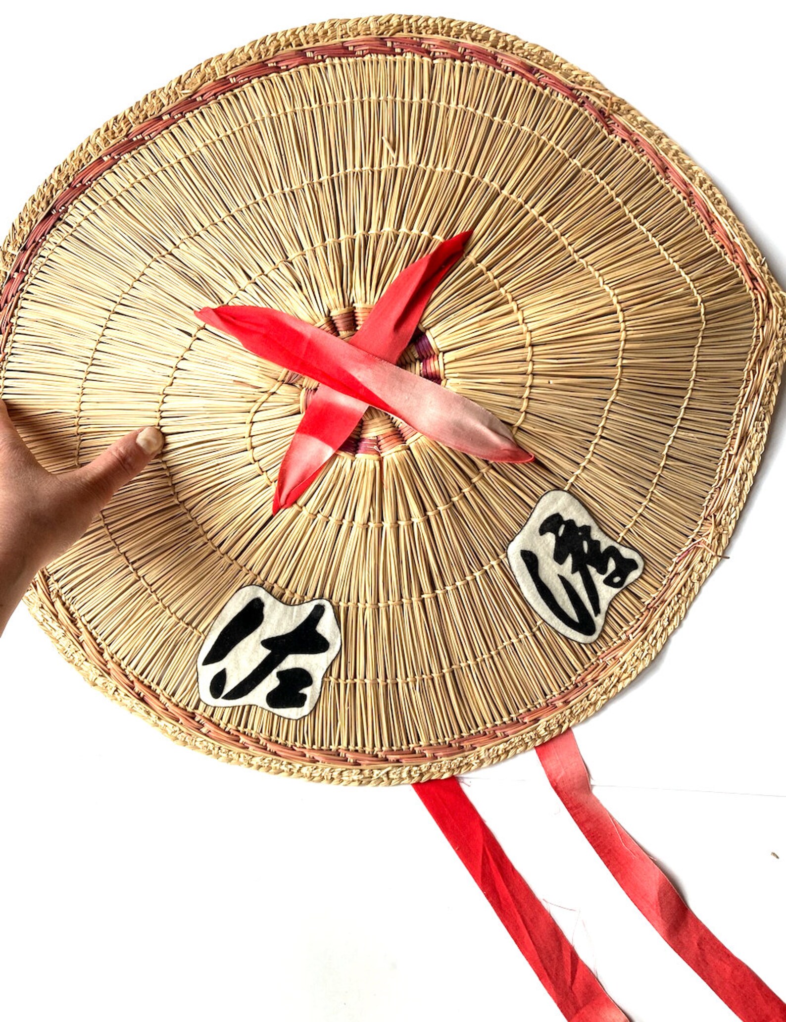 Hat Kasa Amigasa Vintage Japanese Hat Straw Hat Red Cotton Ties Vintage