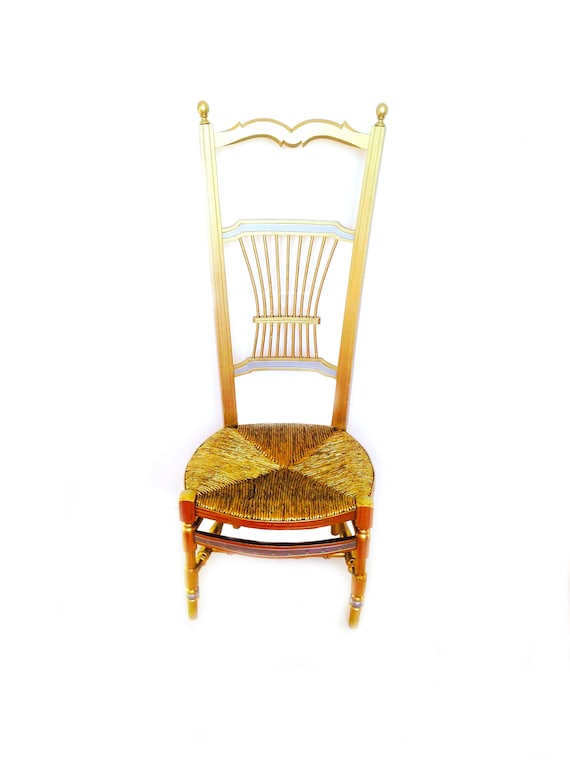 Chair ANTIQUE NURSING CHAIR Decorative Low Wooden Mulched Chair Turned Wood Back Refurbished Gold and Silver by Sophieldesign Etsy