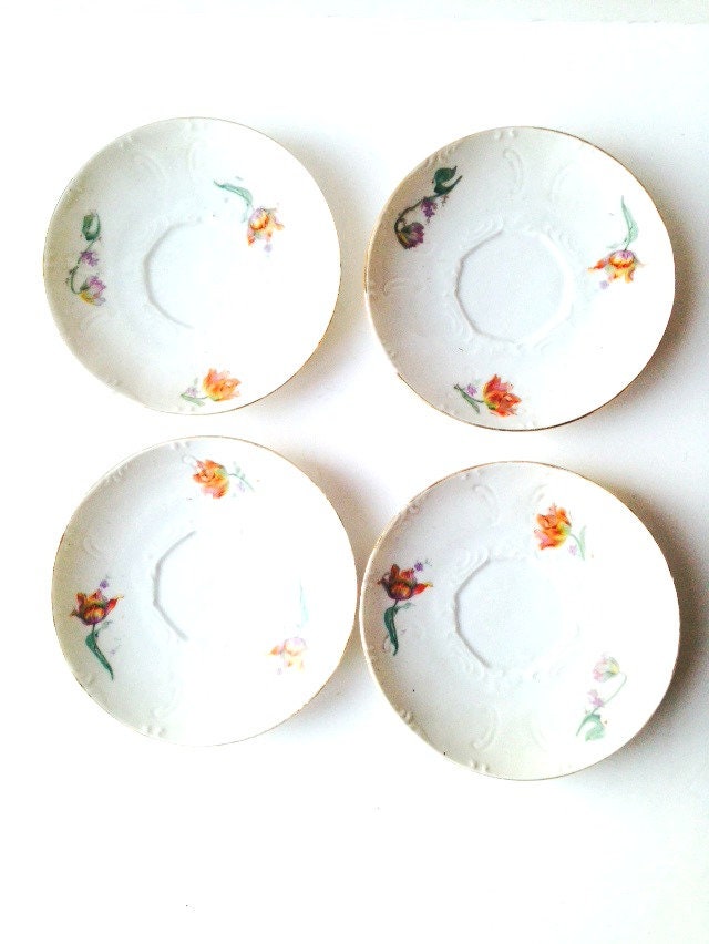 Antique Saucers Set of 4 Fine Porcelain Wildflowers Vintage by Etsy