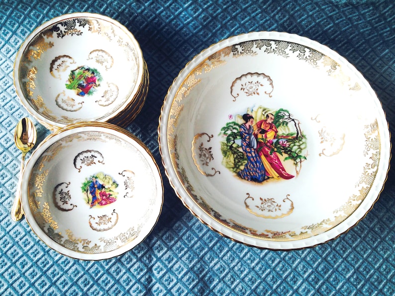 Service de table à dessert 9 pièces miniature chinoise porcelaine