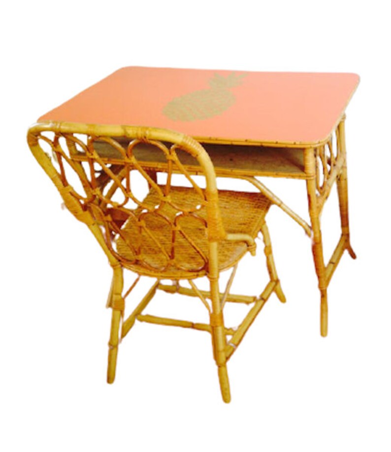 Desk and Chair Rattan Bamboo Vintage Upcycled Furniture Etsy