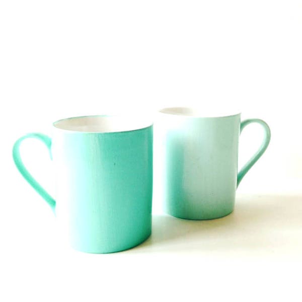 Mugs MERS TURQUOISES porcelaine menthe et turquoise duo de tasses peintes par SophieLDesign