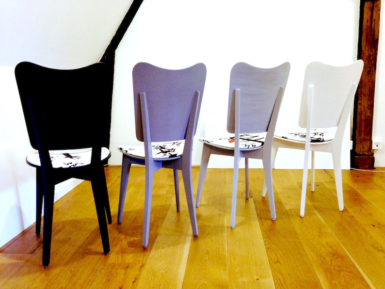 upcycled Set of 4 ombre chairs GINZA TOKYO dining room Chairs Scandinavian Black and White