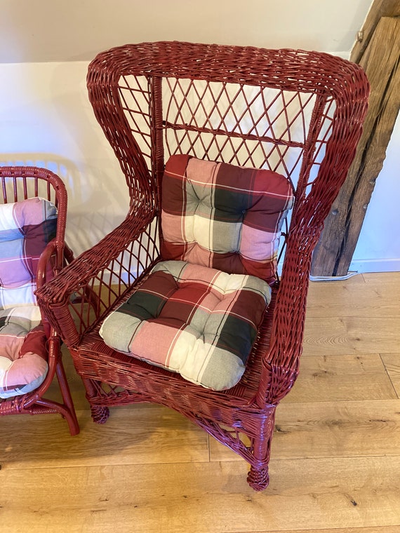 Furniture Patio Set or Corner Set 2 Big Armchairs and 1 Mini Settee Bamboo and Rattan New Tartan Cushions Dark Red Rattan by Sophieldesign Etsy