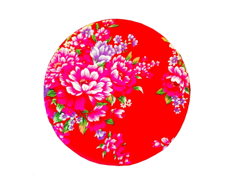 wood /& metal Red stool custom decorated with traditional fabric from Taiwan by SophieLDesign Stool TAIWAN