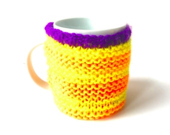 Mug MEXICO avec couvre mug tricoté main orange jaune et violet mug + couvre mug cadeau tasse par SophieLDesign