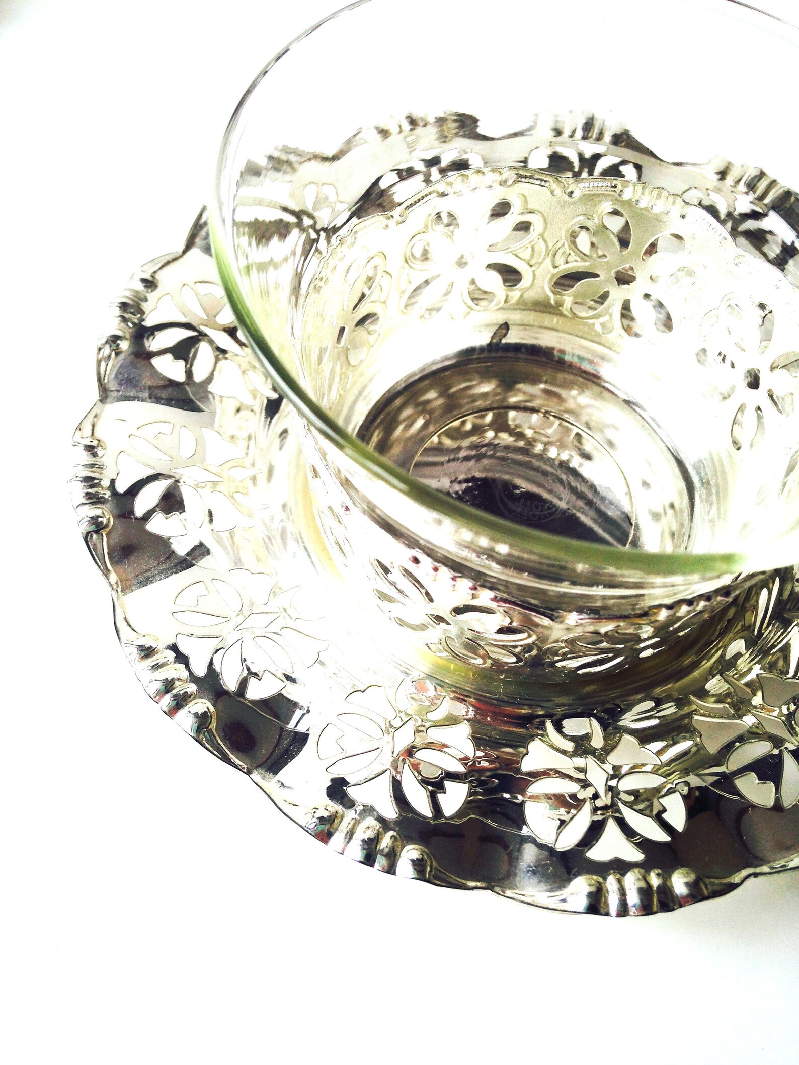 Teacups Clear Glass Teacups With Silver Plated Metal Etsy