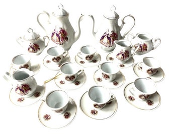 Tea set GALLANT COUPLE with 2 teapots 2 sugar bowls 2 creamers for long tables vintage dinnerware 18th century romantic set SophieLDesign