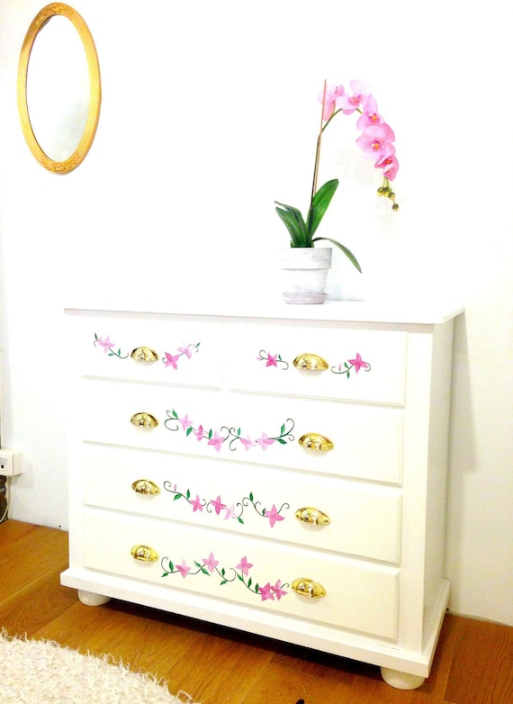 Chest of Drawers PRINTEMPS Upcycled White Handpainted - Etsy Hong Kong
