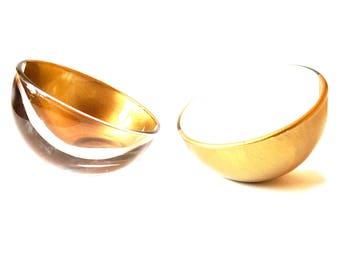 Coupelles asymétriques en verre transparent OR BLANC x 2 peintes en doré à la main par SophieLDesign