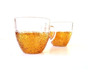 Tasses à thé x 2 à café BYZANCE customisées paillettes dorées par SophieLDesign