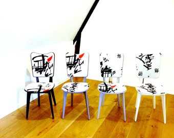 Chairs x 4 dining room living room chairs TOKYO GINZA ombre Black and White Scandinavian design seats handmade and recycled by SophieLDesign