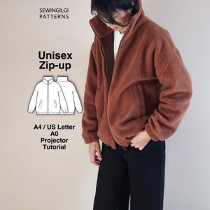 Unisex Stehkragen Zip-Up Jacke Schnittmuster PDF, 10 Größen, digitaler Download
