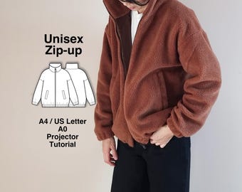 Unisex Stand Collar Zip-Up Jacket Sewing Pattern PDF, 10 Sizes, Digital Download