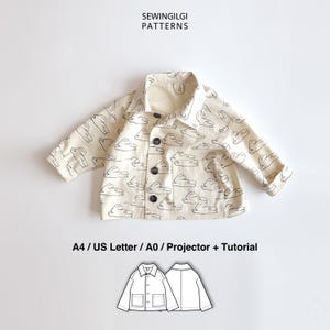 Patrón de costura para chaqueta de trabajo infantil (PDF), chaqueta de trabajo sin forro, tallas 1 a 12 años, descarga digital, Charlie