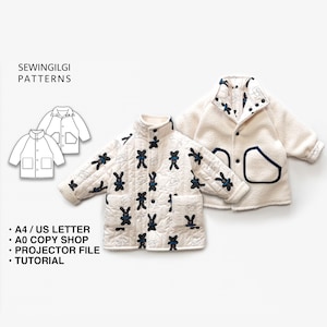 Vändbar vinterjacka för barn, PDF-sömnadsmönster 1Å-12Å, digital nedladdning, överdimensionerad, unisex