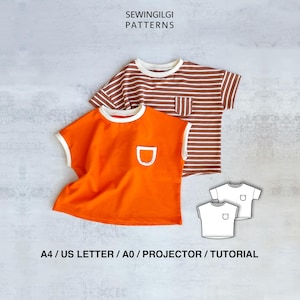 Kids Summer T-Shirt Sewing Pattern PDF, Two Sleeve Options, Knit Top, Digital Download, Dolphin