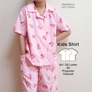 Kids Oversized Shirt Sewing Pattern PDF, Short-Sleeve, Open collar, 1Y–8Y, Digital Download, Blur