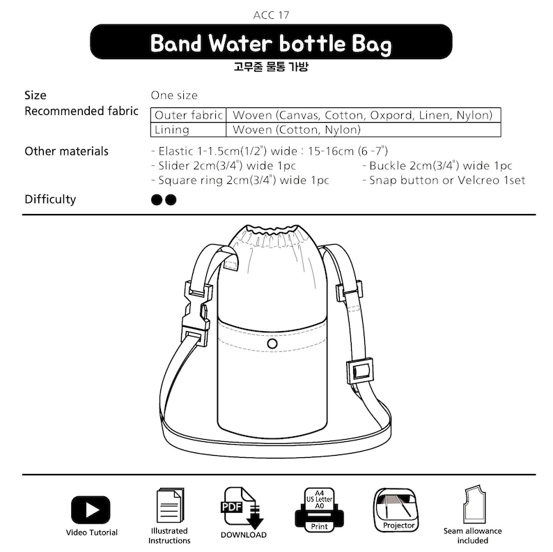 Band Water Bottle Bag Sewing Pattern - PDF + Video Tutorial - DIY, Easy ...