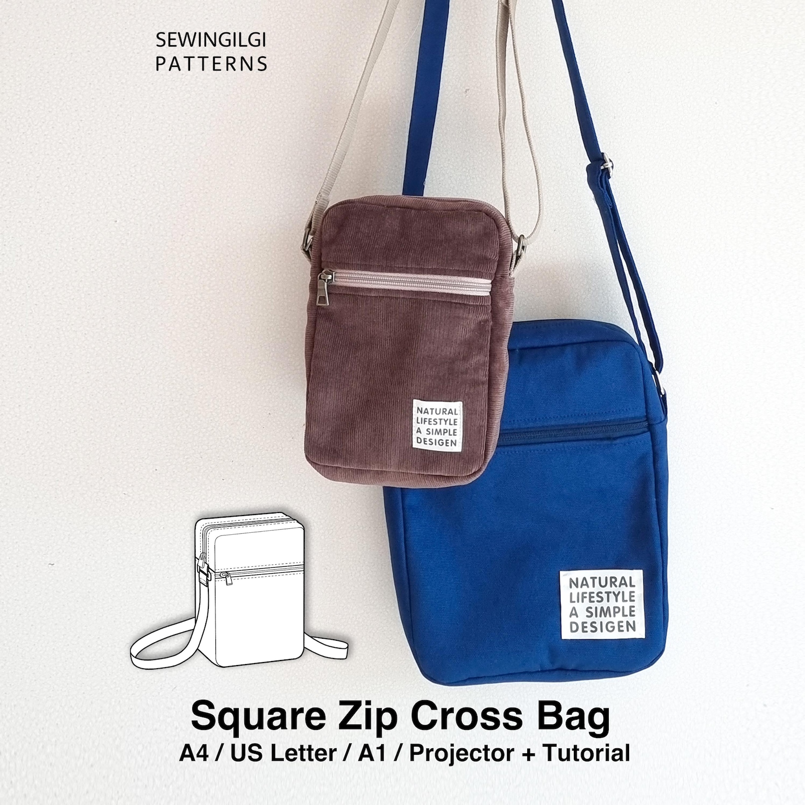 Square Zip Cross Bag Sewing Pattern PDF, 2 Sizes, Digital Download - Etsy