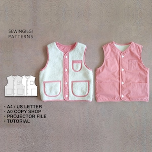 Kids Reversible Fleece Vest, PDF Sewing Pattern 1Y-12Y, Digital Download, Unisex