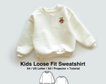 Kinder Loose Fit Sweatshirt Schnittmuster PDF, Lässiger Pullover, 1J-12J, digitaler Download
