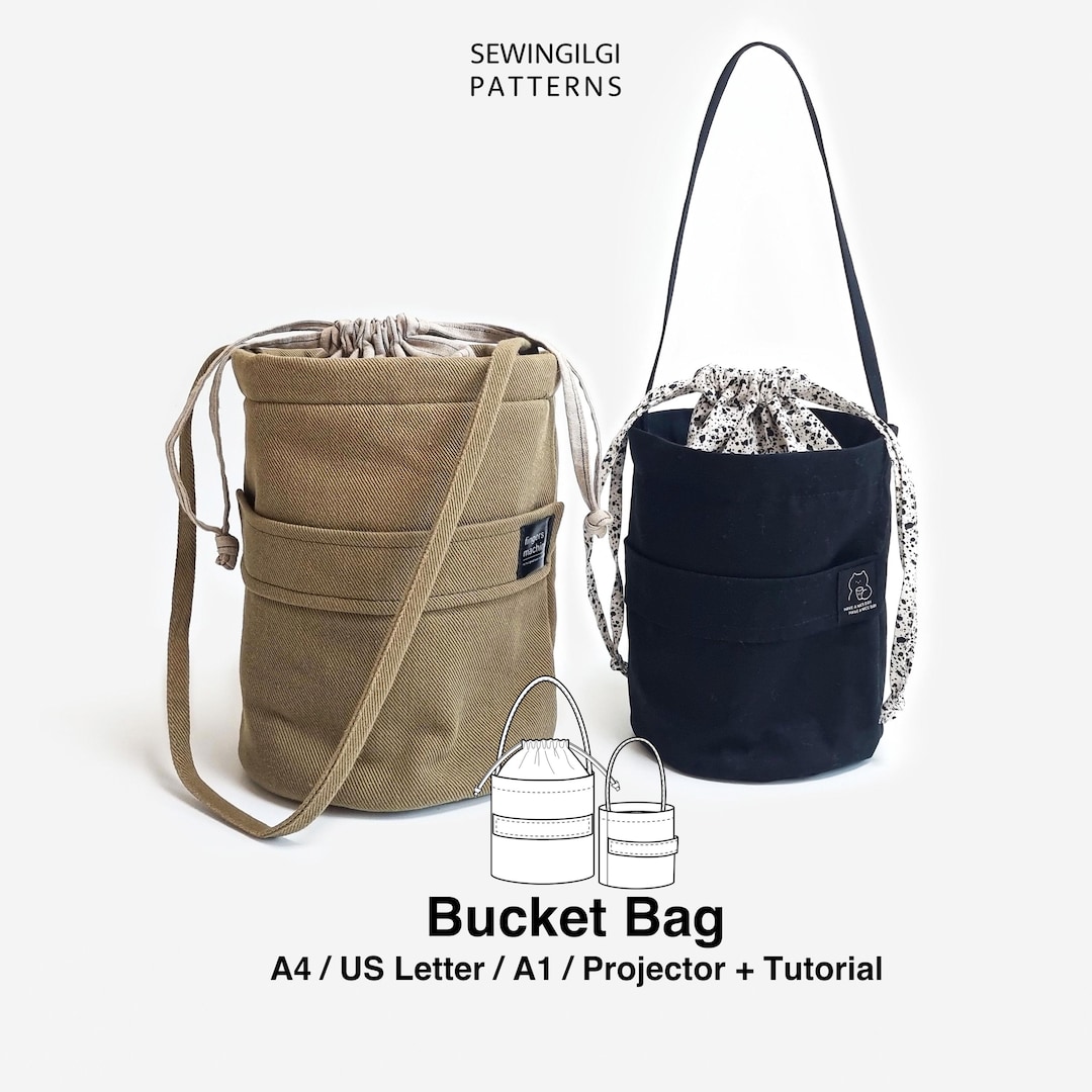 Bucket Bag Sewing Pattern PDF, Drawstring Bag, 2 Sizes, Digital ...